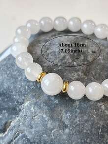 1 件白玉镇静手链，舒缓、保护、幸运、丰盈手链，治愈负能量，男女皆宜的珠宝 - 适合日常佩戴 - 白色 - 查看 2