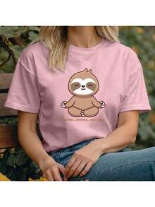 Women's T-Shirt Sloth Breathe Inhale Don't Freak Out - Sloth - 100% Cotton - Màu Hồng baby - Xem 6