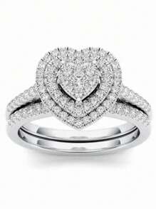 2pcs Rhinestone Heart Shaped Fashion Rings For Women, Suitable For Daily Outfit, Party, Holiday Gifts