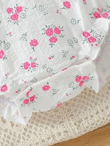 Infant Girls' Cute Ditsy Floral Ruffle Collar Textured Bodysuit With Headband, Summer