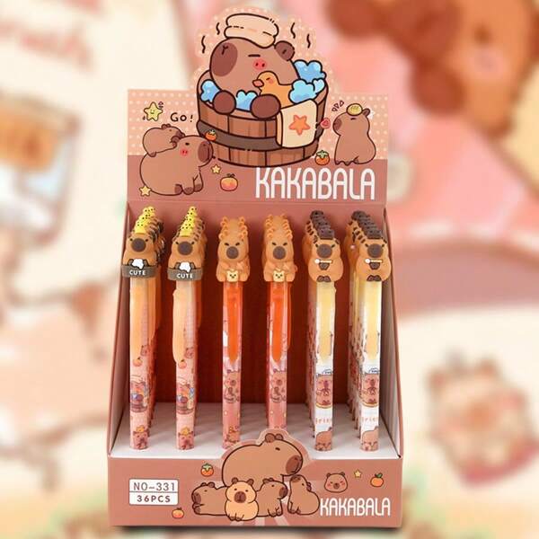 Set de 8/6/4/2 piezas Nuevos bolígrafos borrables neutros con diseño de Capibara, bolígrafos retráctiles azules con fácil borrado, regalos súper geniales, artículos de papelería para estudiantes, bolígrafos para exámenes, marcadores, útiles escolares y de oficina, premios, esenciales para volver a la escuela