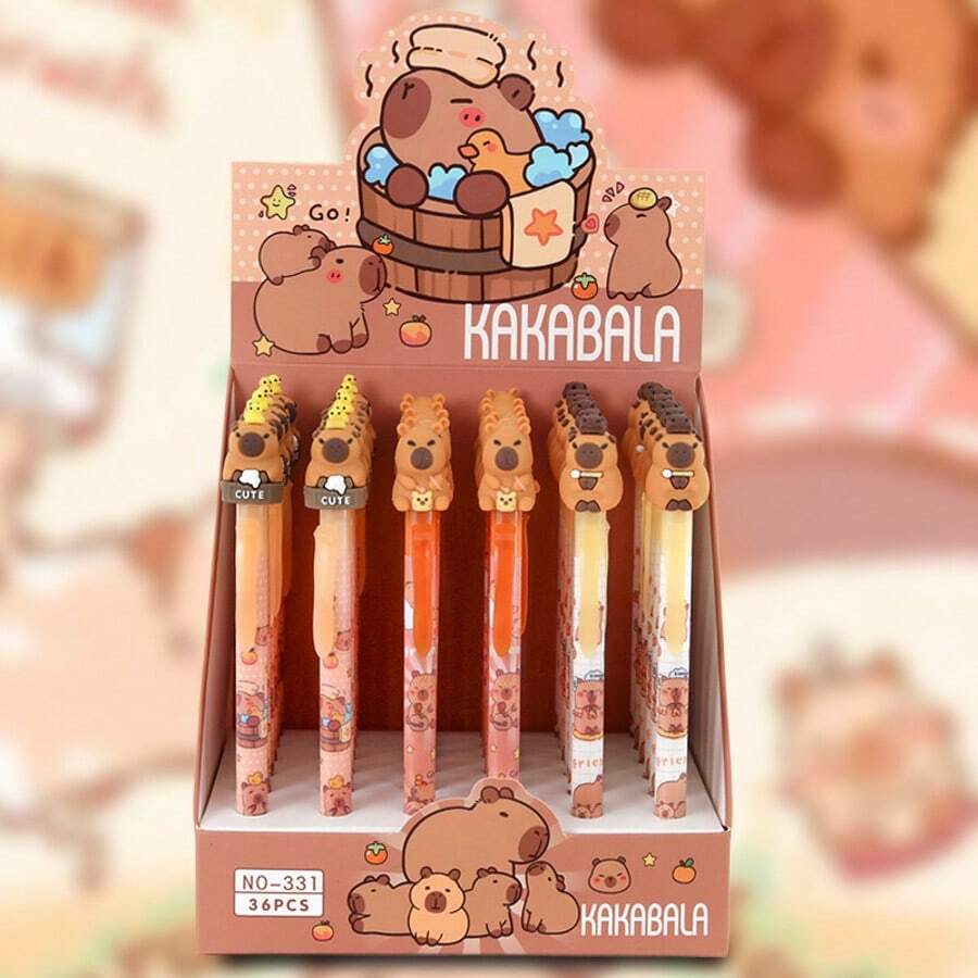 8/6/4/2支装新款水豚可擦中性笔，卡通水豚易擦蓝色伸缩笔，超酷礼品笔，学生文具，考试笔，记号笔，学校和办公用品，奖品，开学必备 - 彩色 - 查看 1