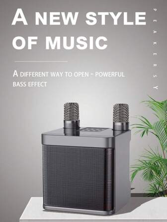 1 Speaker+2 Microphones, Equipped With 4 Types Of LED Scrolling Lights, Suitable For Home TV, KTV, Outdoor Portable Karaoke Wireless Bluetooth Speaker, 4-Inch 10W Speaker, Microphone And Audio All-In-One Machine