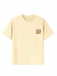 Tween Girl Casual Fun Graphic Crew Neck Short Sleeve T-Shirt, Summer Top - Apricot - View 3