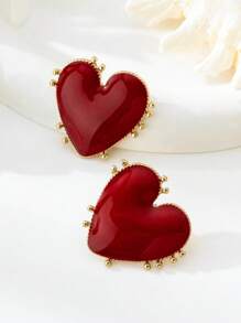 1 Pair Enamel Drip-Glaze Heart & Geometric Design Women Earrings, Minimalist Elegant Fashion Style, Suitable For Mother's Day Gift And Daily Wear