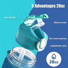 28oz 800nl Portable Plastic Water Bottle With Straw And Leak Proof Function - Multicolor - View 1