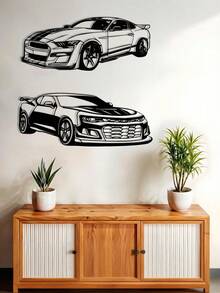 1pc Black Iron Hollow Wall Art, Abstract Geometric Pattern, Retro Car Design, Suitable For Wall Decor, Room Decor, Bedroom Decor, Home Decor - Multicolor - View 12