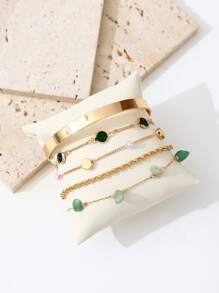 Conjunto de 5 pulseiras de pérolas e pedras artificiais estilo vintage, joias versáteis e modernas com pérolas artificiais (corrente feita à mão e cortada no comprimento desejado)