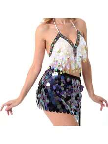 Sparkly Dot Sequin Skirt Belly Dance Wrap Skirts Night Club Costume Hip Scarf Club For Women And Girls - Multicolor - View 8
