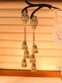 French Retro Silver Needle Flower Pearl Style Water Droplet Tassel Earrings, Medieval Vintage Court Style Earrings, Light Luxury Elegant Earrings, Ladies' Daily Party Accessories, Fashionable Jewelry, Best Friend Gifts - 金色 - 查看 10