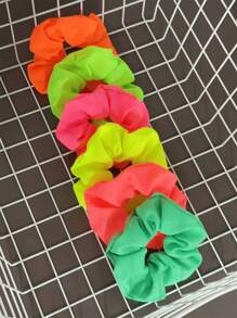 4/6 piezas Scrunchies fluorescentes de colores Y2K, accesorios elegantes para el cabello para mujeres, adecuados para vestidos, vacaciones en la playa, atuendos diarios y peinados, Casual