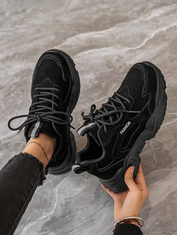 (Run Small Size) Women's New Versatile Solid Color Retro Unisex Style Platform Outdoor Casual Walking Sneakers, Sports Running Everyday Couple Shoes