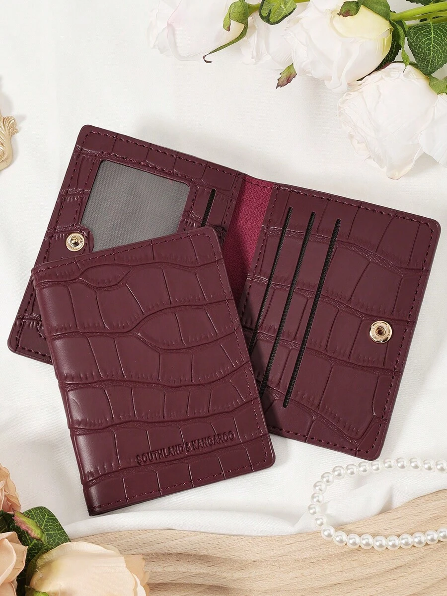 勃艮第包 Charry 红色包 酒红色包，时尚勃艮第钱包，鳄鱼纹和石纹，6 个卡槽 - 高品质皮革女士钱包，带多个卡槽、照片 ID 窗口和耐用防刮硬件 - 酒紅色 - 查看 1