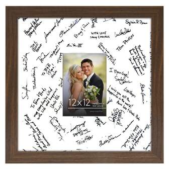 1 pezzo Cornice portafoto in legno per matrimoni/lauree/nascite, da parete 12x12 pollici che contiene foto da 4x6 pollici, con spazio personalizzabile per nome e messaggio, ideale come memorabilia per sposi, decorazione per matrimoni, lauree, nascite