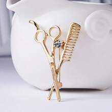 Jewelry Korean Hairstylist Brooch, Men's Rhinestone Barber Badge Pin, Scissors Comb Small Suit Lapel Pin Autumn-Winter Accessories,Suitable For Teens, Youth,Men,Casual, Outdoor, Athletic, Vacation, Graduation Gifts, Birthday, Daily Wear Halloween Halloween Accessories Teachers Day Christmas - Multicolor - View 5