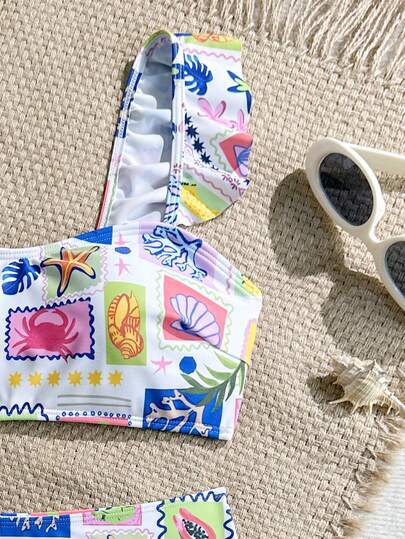 Sexig frill Beach Baddräkt Set för kvinnor med tryck