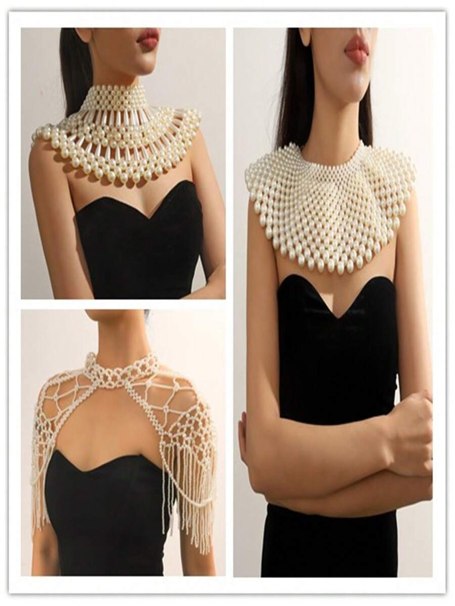 Exaggerated Yet Elegant Multilayer Faux Pearl Body Chain - Perfect Match For Bikini, Wedding Shawl And Party Accessories, Fashionable Gift,Summer,Beach - White - View 1