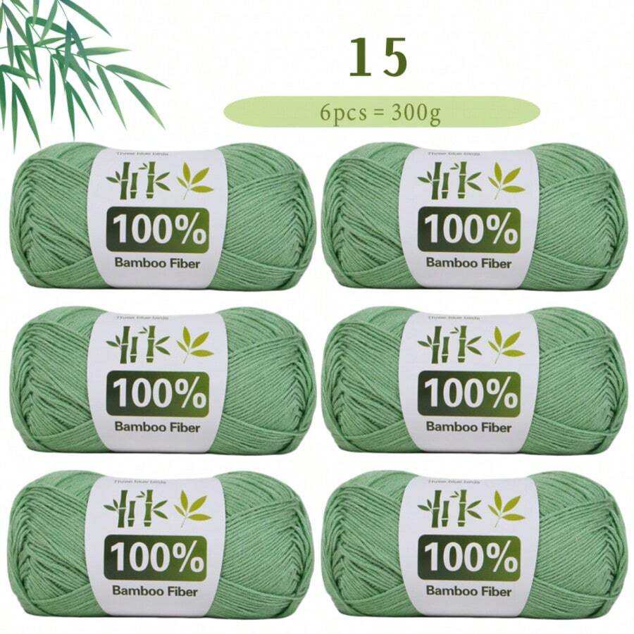 6 包 300 克竹纤维纱线，透气舒适，适合钩编、针织 T 恤、披肩、围巾、毛衣、夹克、帽子、开衫和配饰，春、夏、秋手工必备，柔软顺滑的纱线