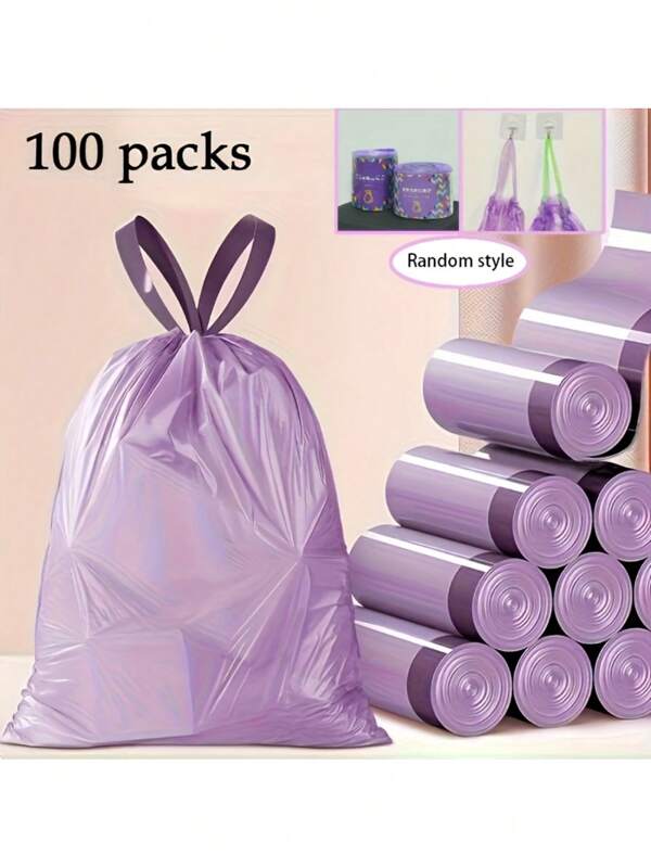 50 pièces/100 pièces Sacs à ordures à cordon violet, sacs à ordures en plastique de haute qualité, sacs à ordures colorés, convenant pour la cuisine, la salle de bain, la chambre, le salon, usage domestique - Poubelle portable