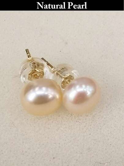 1 par de pendientes de perla de agua dulce natural de 9-9.5mm de plata 925