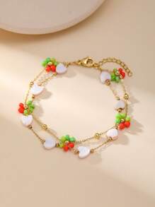1 Peça Pulseira de Camadas Minimalista e Elegante de Contas de Flor Entrelaçadas em Aço Inoxidável para Mulheres, Adequada para Encontros, Festas e Uso no Escritório