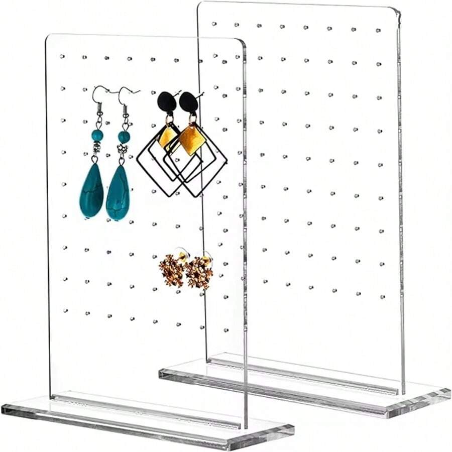 72-Slot Acrylic Earring Holder, Transparent Acrylic Earring & Lip Ring Display Stand, Jewelry Organizer Rack, Essential For Women Travel & Dorm, Autumn Decor - Transparent - View 1