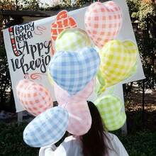 Balon în formă de inimă, carouri, 4/8/10 buc, 45 cm, culoare macarons galben/roz/albastru/roșu/verde, potrivit pentru petrecere de ziua de naștere, Ziua Îndrăgostiților, nuntă, aniversare, petrecere burlăciță, decor de Ziua Recunoștinței, interior și exterior - Multicolor - Vizualizare 9