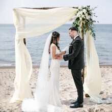 1 pièce Drapé d'arche de mariage en tissu tulle blanc transparent, rideau tulle pour fond de cérémonie de mariage, fête d'anniversaire, décoration de plafond