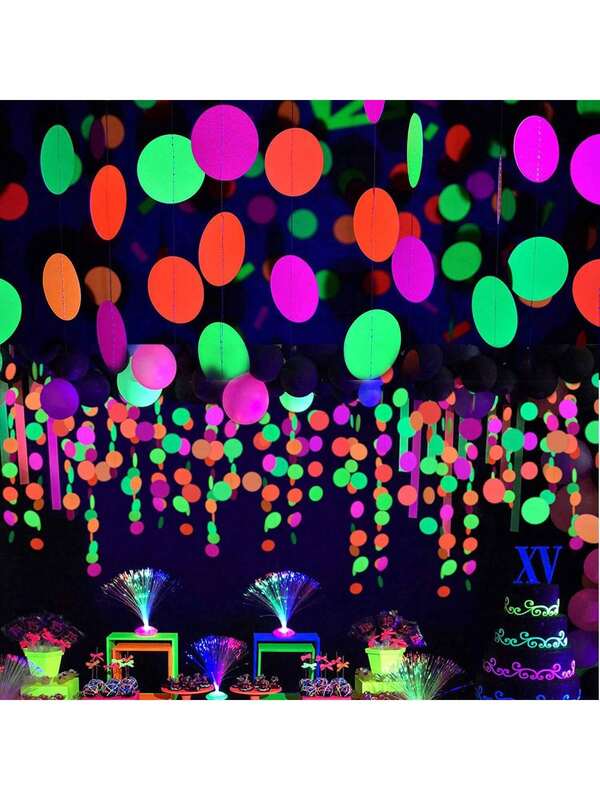1 confezione da 3m di striscioni fluorescenti a 5 colori luminosi al buio, decorazioni sospese per discoteche, feste luminose, reattivi alla luce nera, nastri per feste in stile neon per compleanni, feste a tema discoteca, bar, casa, forniture per feste luminose e rock and roll, articoli e decorazioni per feste a tema discoteca, forniture e decorazioni fluorescenti reattive alla luce nera per feste luminose, compleanni e celebrazioni di matrimonio