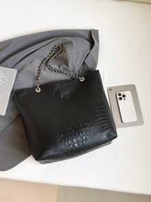 2025 New Simple Luxury Sense Large Capacity Tote Bag Niche Design Versatile Shoulder Commuter Bag - Black - View 9