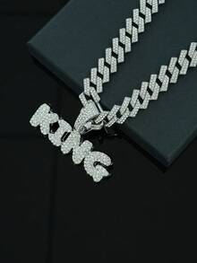 1pc Hip Hop King Fully Rhinestone Pendant Necklace,Rapper Accessory,European And American Hip Hop Style For Men - KING Letter Necklace - View 5