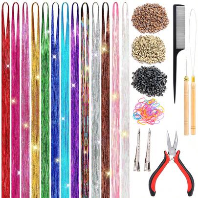 Glitter Fairy Tale Hair Accessory Kit - 48" Brightly Colored Glitter Hair Accessory, 2600 Strands,  Hair Rings With Tools And Accessories, Heat Resistant Hair Accessory For Everyone!