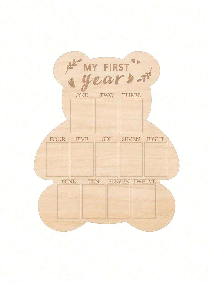 1pc Wooden Bear First Year Milestone Photo Frame, Adorable Bear Ornament, With Vertical Poster Frame For Living Room, Ideal For Calendar Cards, 1st Birthday Keepsake, Shower Gift