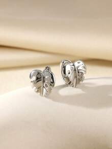 1PC Stainless Steel Palm Tree Leaf Earrings For Women Gold Plated Inlaid Zirconia Hoop Earrings Wedding Plant Jewelry Gift - 1 - View 4