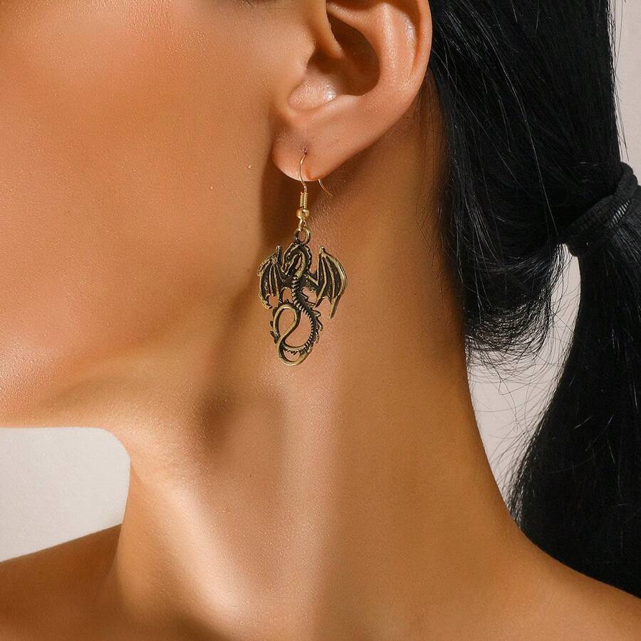 1 Pair Retro European & American Style Personalized Bohemian Dragon Design Earrings - Multicolor - View 1