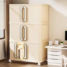 Double Door Lightweight Luxury No-Installation Foldable Storage Box, Plastic Storage Cabinet For Home Bedroom Use, Movable Organizer Box, Plastic Snack Cabinet, Storage Box