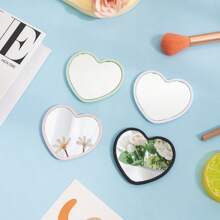 Heart Shaped Mini Mirror, Polished Surface, Plastic Frame, Tabletop Mounting, Fragrance-Free, Floral Theme, Portable, No Electricity Required, Glass Surface - Pink/White/Black Options