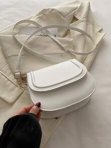 Fashion Mini Minimalist Flap Saddle Bag - Beige - View 7