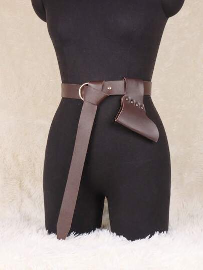 2pcs Medieval PU Leather Waist Belt With Viking Knight Sword Sheath, Adjustable Sword Scabbard Holder, Warrior Cosplay Prop