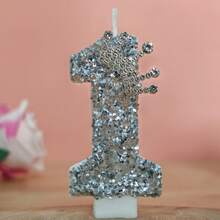Silver Glitter Number Candles With Luxurious Crown, Suitable For Birthday, Anniversary, Celebration, Party Cake Decoration - Silver - View 5