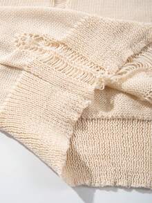 ANDREILEE Casual Loose Fit Ripped Design Crew Neck Short Sleeve T-Shirt, Streetwear Style For Men, Spring/Summer - Apricot - View 7