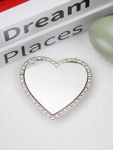 1 件手机壳化妆镜，闪亮水钻镜配金色锌合金框架，心形/熊形/猫爪超薄可粘贴迷你化妆镜适用于所有手机壳装饰