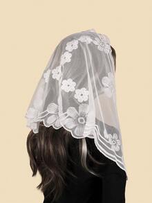 1pc Paisley Pattern Casual Polyester Embroidered Lace Mesh White Bride Veil, Suitable For All Seasons For Dress - Multicolor - View 7