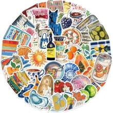 50 Stück Vintage Mittelmeerstil Graffiti Aufkleber für Scrapbooking, DIY Handwerk, Laptop, Gitarre, Wasserflasche, Tablet, Schulmaterial, Einschulung