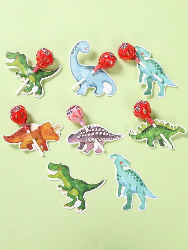 48pcs Jungle Dinosaur Birthday Party Lollipop Holders, Watercolor Cartoon Dinosaur Design Lollipop Decor Cards,Party Favors,Paper Cards For Birthday Newborn Wedding Party Supplies Universal Holiday Decorations Babyshower Bridal Shower