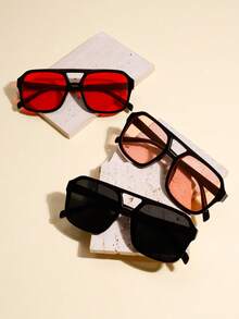 1/2/3 件方形时尚女士眼镜，时尚设计适合户外、海滩度假，让您成为夏季街头的焦点，适合夏季海滩度假、户外、旅行 - 彩色 - 查看 28