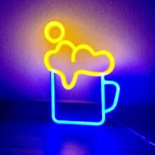 1 pieza Letrero de neón decorativo de pared para bar, luz LED con pilas o alimentación USB con diseño de jarra de cerveza, copa de cóctel, jarra de cerveza, letrero de neón de bar para habitación, dormitorio, decoración de bar