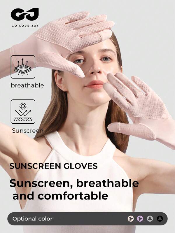 GOLOVEJOY 1 Pair GOLOVEJOY Women Thin Ice Silk UV Protection Touchscreen Gloves, Summer Sunscreen, Pink Fashion Simple Versatile Anti-Slip Driving Gloves - Suitable For Golf, Cycling, Hiking, Outdoor Use
