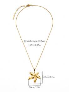 1 件简约不锈钢镀金防过敏叶子吊坠项链，适合通勤和约会 - 金色 - 查看 3