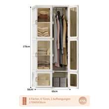 Armario plegable, altura 170 cm, con 6 compartimentos y 1 barra - PP - para salón, dormitorio, apartamento, guardarropa